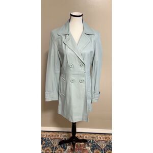 Nine West baby blue double breasted leather trench coat. Size S.